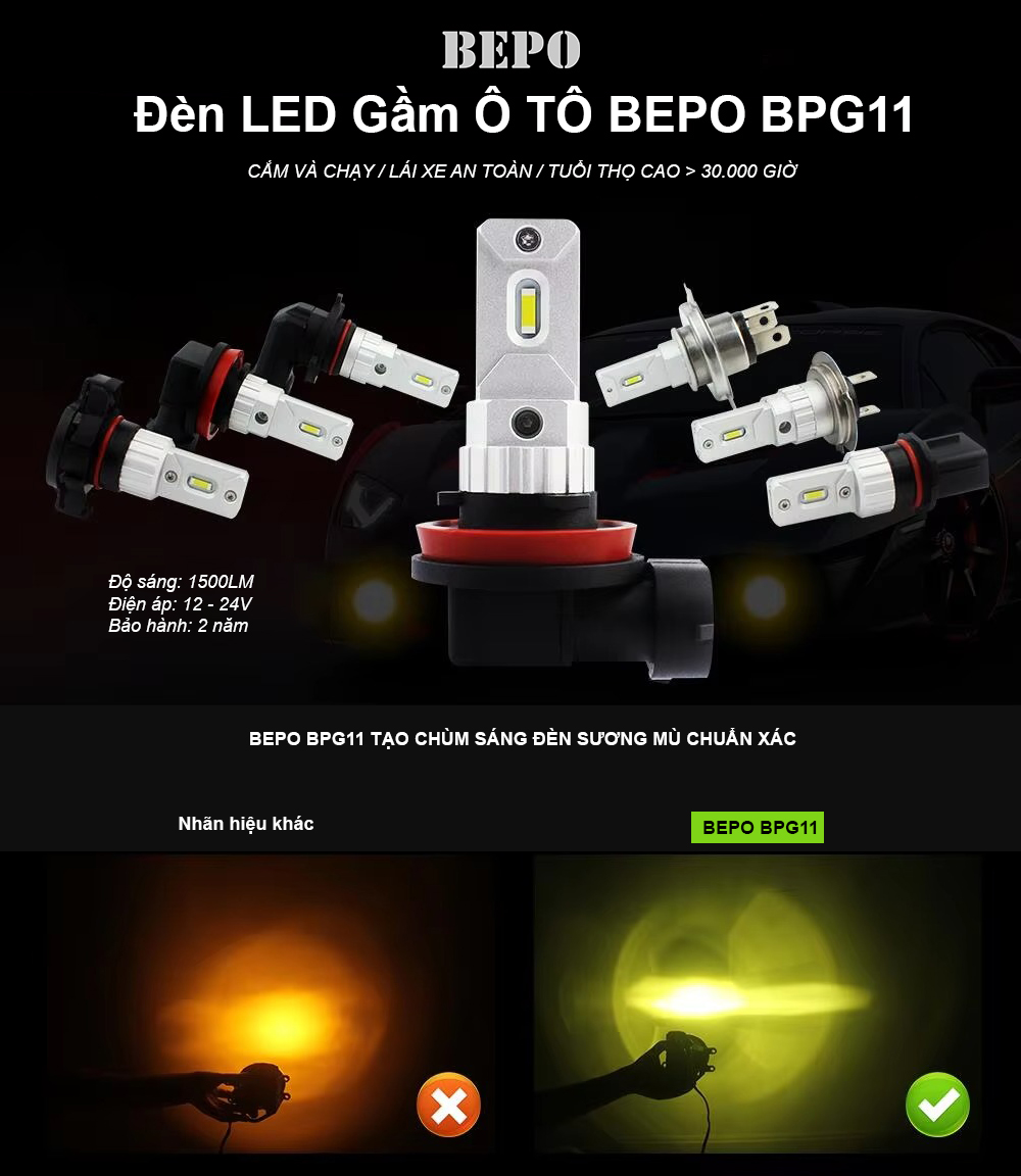 Đèn LED ô tô BEPO BPG-H11 chân H11 công suất 13W độ sáng 1500LM